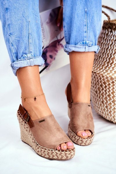 Sandały Damskie Na Koturnie Big Star Beżowe FF274982