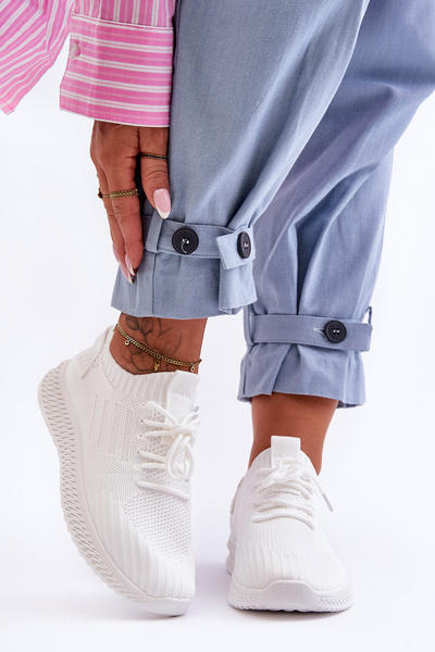 Damskie Wsuwane Materiałowe Buty Sportowe Białe Zauna