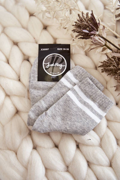 Damskie Bawełniane Skarpety Sportowe Z Paskami Szare