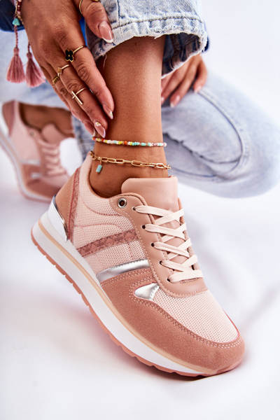 Klasyczne Damskie Wiązane Buty Sportowe Różowe Elenes