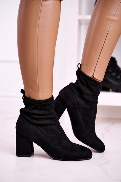 Damskie Klasyczne Botki Na Słupku Zamszowe Czarne Ring