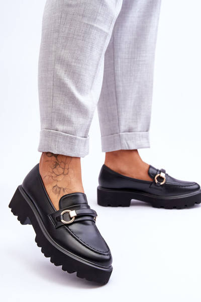 Skórzane Mokasyny Damskie Czarne Camerin