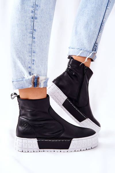 Skórzane Botki Na Platformie Czarne Maciejka 05216-01