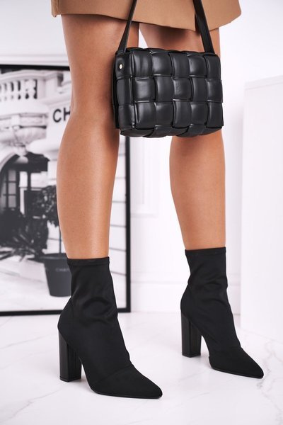 Damskie Botki Na Słupku Lycra Czarne Morie