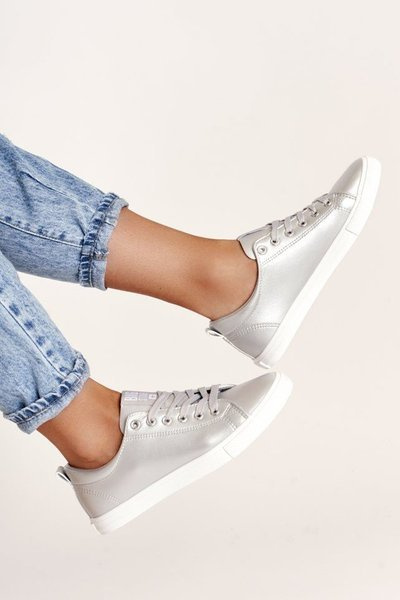 Damskie Skórzane Tenisówki BIG STAR HH274143 Srebrne