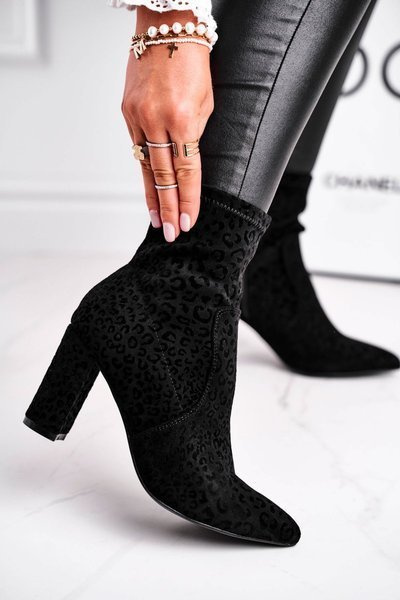 Damskie Botki Na Słupku Cętki Czarne Panther