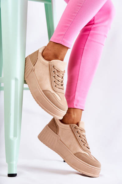 Damskie Zamszowe Buty Sportowe Beżowe Segurro