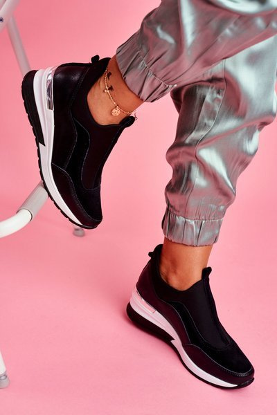 Sportowe Damskie Wsuwane Buty Skórzane Czarne 20-7769 Join Us