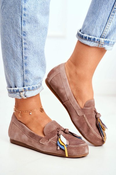 Damskie Mokasyny Maciejka Skórzane Beżowe 04494-04/00-5