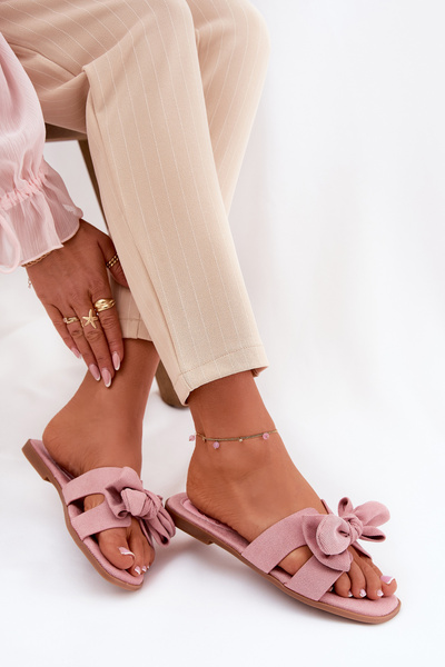 Płaskie Klapki Damskie Z Kokardką Różowe Tobin