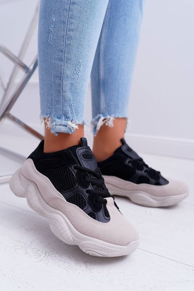 Sportowe Damskie Buty Przewiewna Tkanina Czarno Beżowe Thai