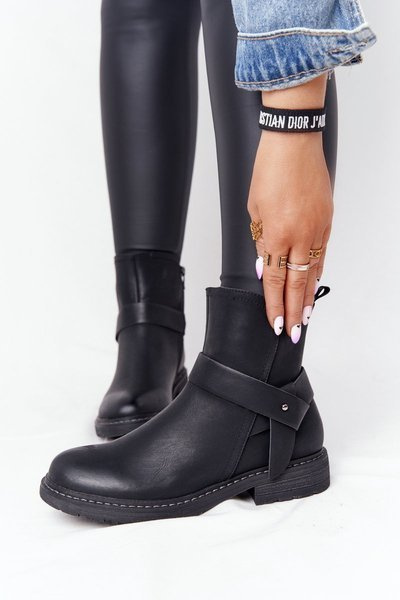 Damskie Ocieplane Botki Workery Czarne Alivia