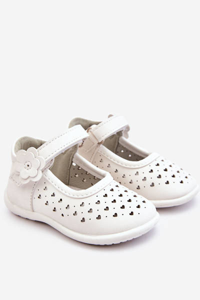 Dziecięce Wysokie Ażurowe Balerinki Na Rzepy Białe Jianna
