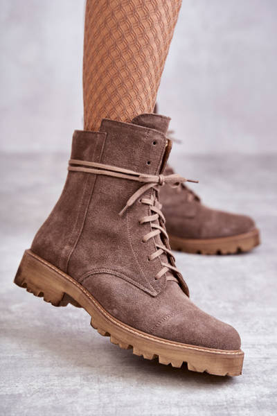 Zamszowe Botki Na Suwak Nicole 2754 Brązowe