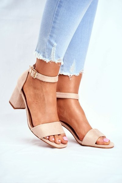 Zamszowe Sandały Na Słupku Vinceza 20-17058 Beżowe