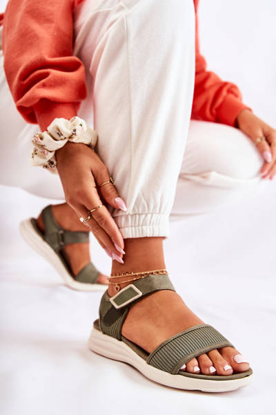 Damskie Wygodne Sandały Na Rzep Zielone Sidney