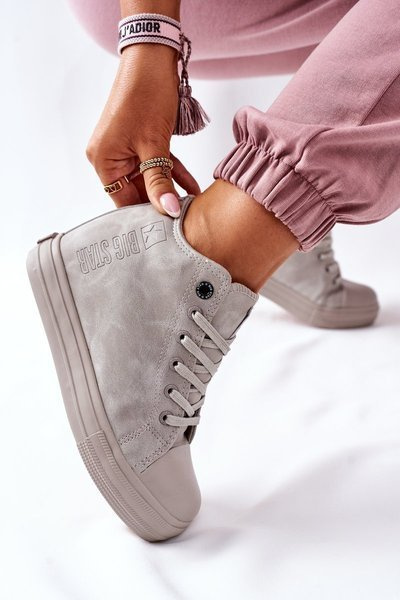 Skórzane Trampki Na Koturnie Big Star II274093 Szare