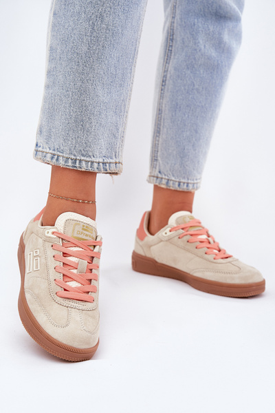 Zamszowe Buty Sportowe Sneakersy Damskie D.Franklin DFSH387005 Beżowe