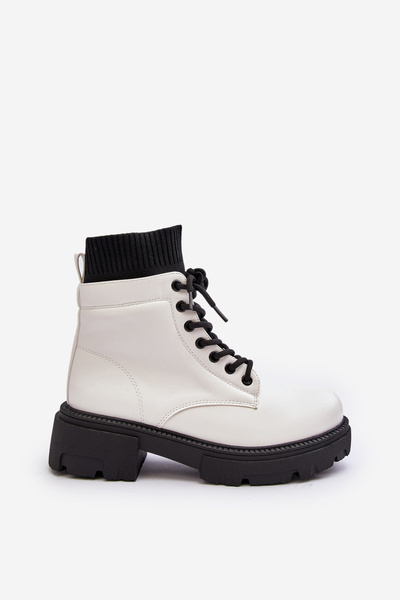 Trapery Botki Damskie Ze Skarpetą Biało-Czarne Rivella