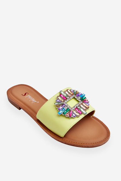 Damskie Modne Klapki Z Ozdobą Zielone Halsey